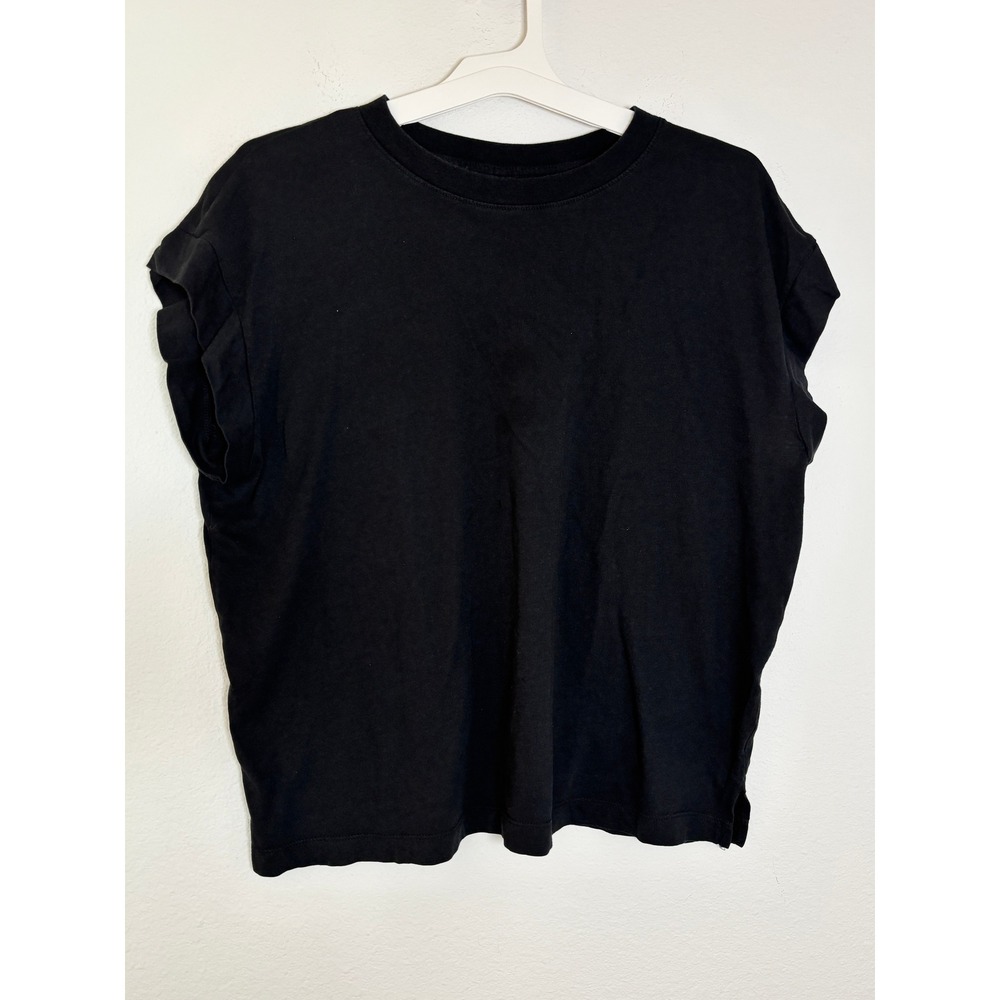 A New Day Womens Black Cuffed Muscle Tee Cap Sleeve Crew Neck Top Large